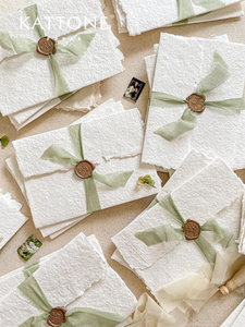 데본 웨딩 프로그램 수제 종이 데크 된 가장자리 종이 목화 종이 청첩장 메뉴 카드 - Product Image 5