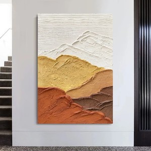 Hand Painted Oil Painting Sunrise Over Golden Mountains Abstract Art Rectangle Metal <b>Frame</b> For Living Room Entryway Hallway - Product Image 4