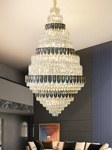 Magnífica y magnífica iluminación de araña Led de cristal superior de Color dorado, plateado y azul, diseño moderno para Villa de capa de primavera - Product Image 3