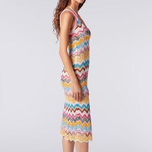 Robe moulante rayée colorée personnalisée en gros, Robes décontractées en tricot à rayures - Product Image 4