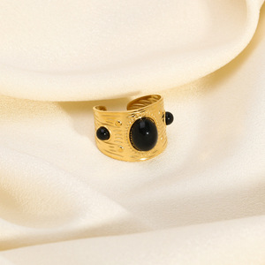Anillo abierto de piedra natural con incrustaciones de acero inoxidable <span class=keywords><strong>Punk</strong></span> ajustable 18K chapado en oro titanio acero CZ forma de engranaje anillos de dedo - Product Image 6