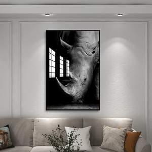 Peinture sur verre 3D série d'animaux <span class=keywords><strong>rhinocéros</strong></span> œuvres d'art murales suspendues pour la décoration de la maison - Product Image 2