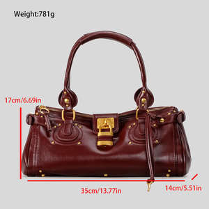 Sac fourre-tout rétro en cuir PU pour femme, style punk européen, sac bandoulière pour femme - Product Image 2