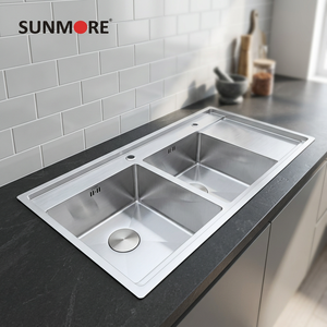 Évier de cuisine double en acier inoxydable le plus vendu, design moderne fait main, cuve profonde, antirouille, durable pour la maison - Product Image 1