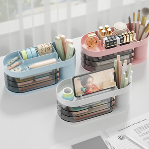 Cosmetic Storage Box White Plastic Makeup Brush Lipstick Holder Desktop Organizer for Beauty Tools and Stationery - Product Image 3