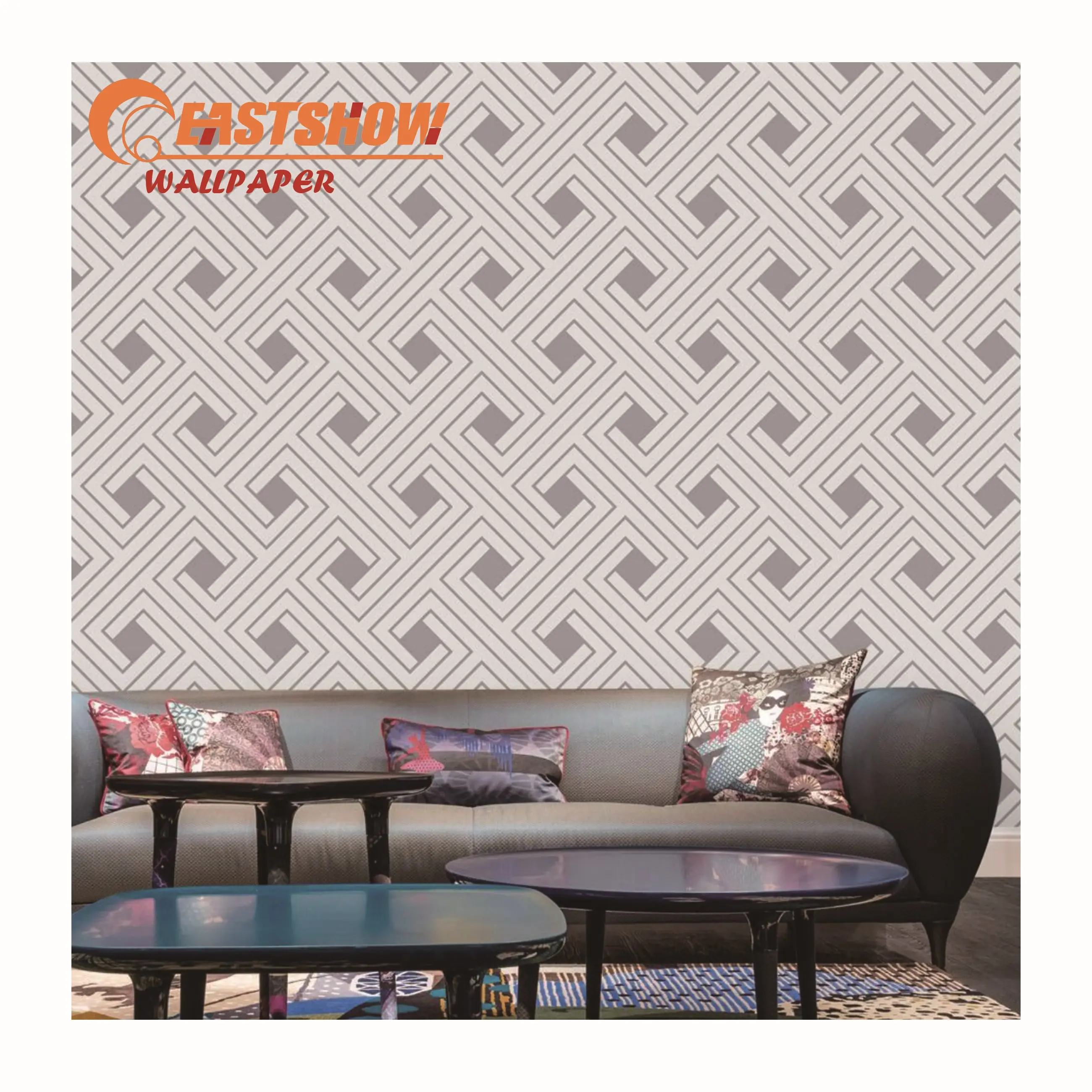 classic 53cm diagonal Greek key pattern home square spirals Meander PVC wallpaper