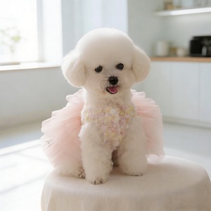 Vestido de tul de princesa para mascotas, falda de poliéster con apliques de flores rosas para perros y gatos, para las cuatro estaciones - Product Image 4
