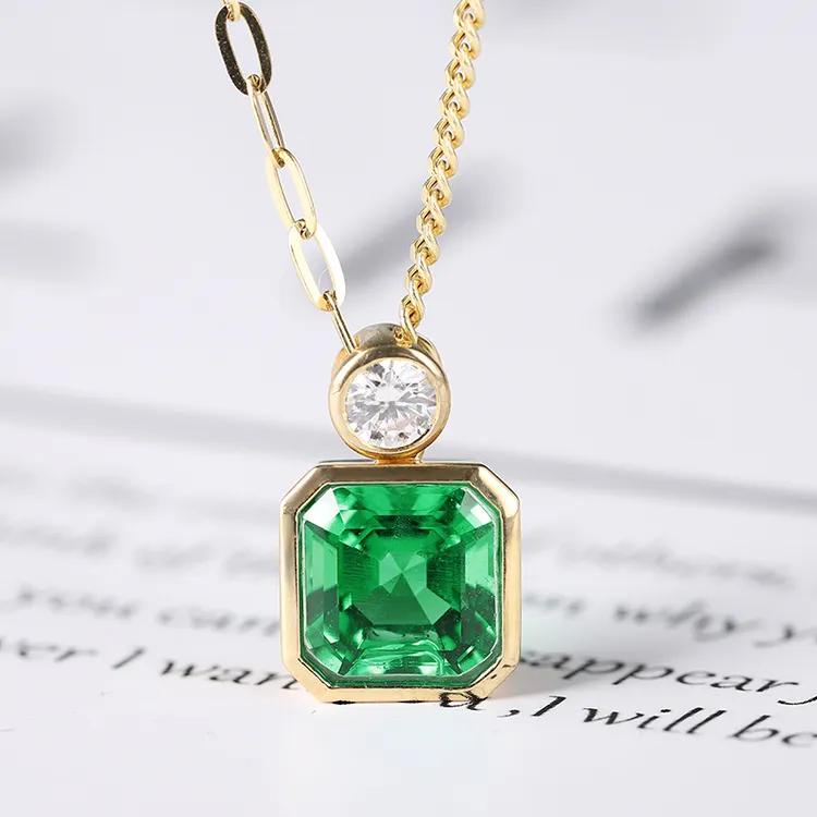 Emerald Green Ketting 18K Gold Au750 Pure Gold Hanger Ketting Trendy Ketting Met Chain Links