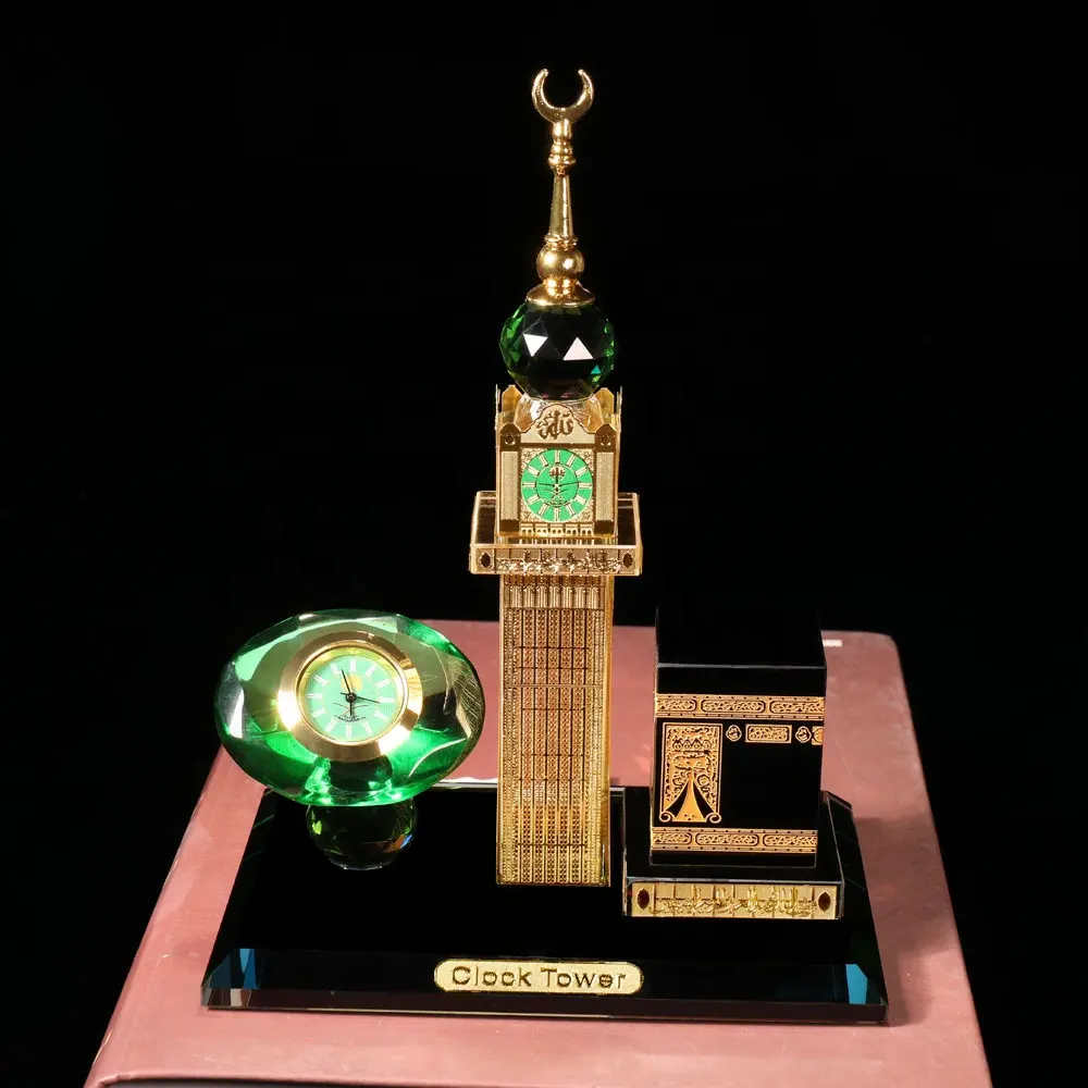 MH-P0010 Crystal Religie Mekka Mekka Klok Toren Met Klok