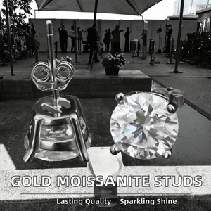 ต่างหูทรงมงกุฎ คลาสสิก ทำจากเงินสเตอร์ลิง ชุบทองคำ 18K สีเหลือง ประดับด้วยมอยส์ซาไนต์ทรงบริลเลียนต์ ขนาด 0.5-2 กะรัต สี D ความสะอาด VVS1 ได้รับการรับรองจาก GRA - Product Image 2