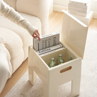 Tabouret de rangement en plastique ModHomi, pouf carré moderne avec couvercle compartimenté