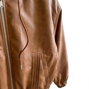 <span class=keywords><strong>Blouson</strong></span> Bomber <span class=keywords><strong>Homme</strong></span> Personnalisé Haut de Gamme en Similicuir PU, Réversible, à Capuche, Coupe Courte et Ample, Motif Écossais - Product Image 4