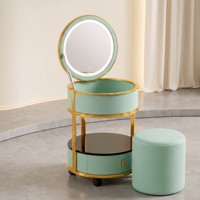 Station de maquillage moderne en acier inoxydable avec miroir LED 3 couleurs, chargeur de téléphone sans fil, roulettes universelles, hôtel, appartement
