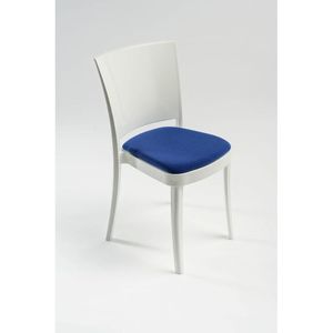 Sedia da pranzo Lucienne bicolore in policarbonato bianco con cuscino in tessuto blu oltremare Trevira Kat imbottito 18 c2000 - Product Image 1