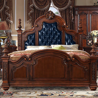 Lit King-Size Royal Personnalisable Inclinable en Bois MDF, Ensemble de Chambre Antique pour Maison, Appartement, Hôtel ou Villa avec Rangement