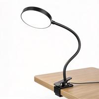 Lampe de bureau LED à pince alimentée par courant alternatif Max10W, avec col de cygne flexible, lumière de lecture annulaire, intensité réglable