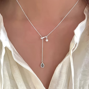 Collana con pendente a goccia d'acqua in argento placcato, zirconia sintetica blu <span class=keywords><strong>mare</strong></span>, elegante e sexy, simbolo <span class=keywords><strong>celeste</strong></span> - Product Image 5