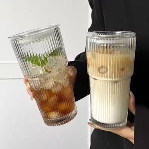 Dropshipping Large Vertical Stripes Glass Drinkware Free Shipping Ins Lid Straw Water/Coffee <b>Cups</b> for Cold Drinks - Product Image 4