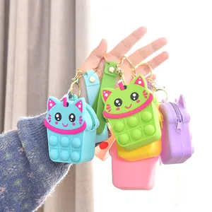 BPA free Cute cat cup Mini Macaron Color Silicone portamonete per bambini Fidget Popper Push Bubble bag per ragazze