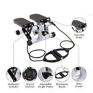 Mini stepper multifonctionnel pour la maison, <span class=keywords><strong>machine</strong></span> de fitness aérobique avec corde élastique, construction en acier et ABS - Product Image 2