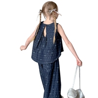 HIPPO KIDS 2025 Ensemble d'été pour fille Denim 2 pièces avec nœuds à pois
