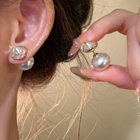 Boucles d'oreilles en pierre naturelle de couleur champagne, en forme de cube de sucre, tendance, simples, portables à l'avant et à l'arrière, haut de gamme
