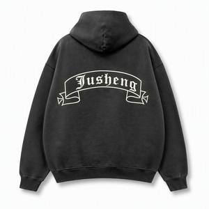Sweat à capuche surdimensionné personnalisé pour <span class=keywords><strong>homme</strong></span>, style vintage délavé, imprimé gothique sur le dos, streetwear, en coton épais 100%, OEM - Product Image 1