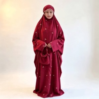 Ensemble Khimar Marron pour Femme avec Broderie Nœud, Tenue Modeste Musulmane Islamique Longueur Ras du Sol