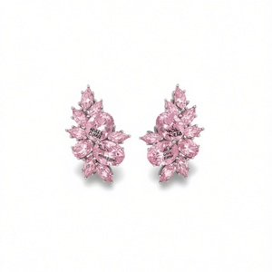 Pendientes con forma de flor de cristal rosa para mujer, joyería romántica para fiesta, con engaste de garra E2835 - Product Image 1