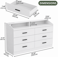 Commode en bois à 6 tiroirs avec prise électrique et éclairage LED |   Meuble de rangement ouvert double largeur au design moderne pour chambre, salon et entrée