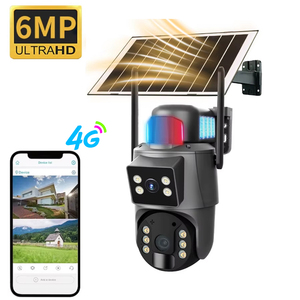 Ubox 4G Sim Thẻ 6MP Ống Kính Kép Pin Năng Lượng Mặt Trời Ngoài Trời Theo Dõi Chuyển Động Ptz <span class=keywords><strong>PIR</strong></span> Spotlight Camera An Ninh Với Màu Đỏ Màu Xanh Ánh Sáng Báo Động - Product Image 1