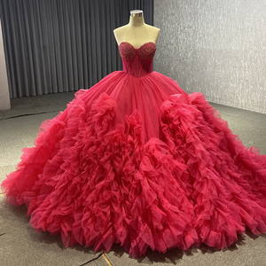 Customized V-Waist Rose <b>Red</b> Dress Tube Top Lady Short Skirt Large Tail Toasting Suit Rsm231108V - Product Image 1