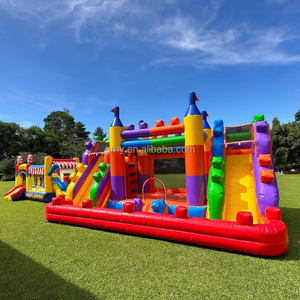 GMY Gonflables Blocs colorés Château gonflable avec double toboggan Château Gonflable Terrain de jeux extérieur - Product Image 3
