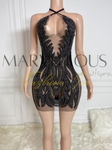 MF ชุดเดรสคล้องคอสีชมพูเดรสสั้นคอวีลึกสำหรับผู้หญิงชุดงานบอลรูมเซ็กซี่เดรสปาร์ตี้คลับมินิสำหรับผู้หญิง - Product Image 5