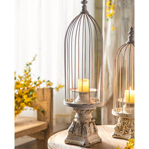 Moda avrupa Vintage kuş kafesi mumluk beyaz şamdan fener düğün parti ışığı bölmek tabanı ile - Product Image 4