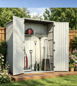 Abri <span class=keywords><strong>de</strong></span> rangement extérieur en résine plastique HDPE, série économique, toit plat blanc, résistant aux intempéries, pour accessoires <span class=keywords><strong>de</strong></span> piscine - Product Image 6