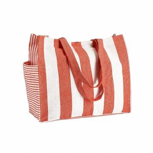 Venta caliente Respetuoso del medio ambiente Impresión personalizada Patrón de rayas lindo Calico Lona de algodón Playa Bolsa de compras - Product Image 1