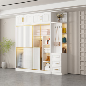Armoire Moderne Minimaliste avec Coiffeuse Intégrée, Grande Capacité de Rangement, Meuble de Chambre Gain de Place, Porte Battante - Product Image 4