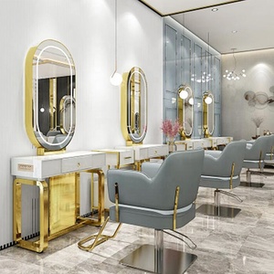 Espejo de Peluquería Redondo con Luces LED de Doble Cara, Estación de Belleza para Estilistas y Barberos con Mesa - Product Image 4