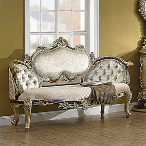Lit néoclassique élégant doré, lit turc royal en bois sculpté avec coiffeuse pour chambre principale de villa de luxe - Product Image 4