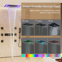 Robinet thermostatique dissimulé de luxe en acier inoxydable 20*14 pouces, cinq fonctions, lumière LED, tige réglable, pour hôtel, transfrontalier