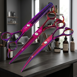Tijeras de Peluquería Canina Maclura de Acero Inoxidable Ecológicas, Curvas y Rectas, Peine Delineador Morado 440c - Product Image 3