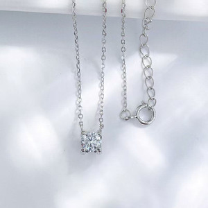 Collier pendentif en argent 925 avec diamant de laboratoire pour femme, <span class=keywords><strong>solitaire</strong></span> rond à 4 griffes, chaîne ajustable en forme de tête de bœuf, colliers tendance - Product Image 2