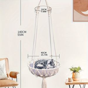 Tapiz bohemio para colgar en la pared interior/exterior, hamaca para gatos con cuerda tejida a mano, columpio con borlas, cama, decoración de nido para mascotas - Product Image 5
