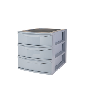 Pratika - Organizador de Escritorio Minimalista Apilable de 3 Cajones, Fabricado con Moldeo por Inyección, Material PP Gris, 380x285x323 mm - Product Image 1