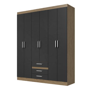 Armoire de style moderne ESSENTIAL 6 portes 3 tiroirs en bois pour chambre à coucher, revêtement en panneaux de particules avec vernis céramique noir - Product Image 2