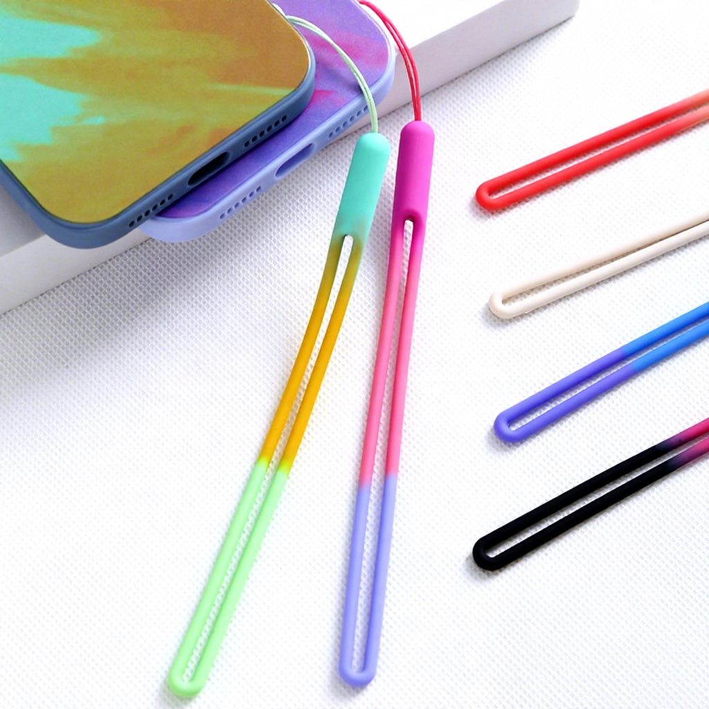 Wholesale Liquid Soft Rubber Phone Silicone Lanyard for Camera USB Thumb Drives Charms Keychain Badges