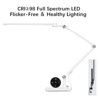 Lampe de bureau LED à base métallique, 95CRI, tactile/télécommande/infrarouge, gradation de la luminosité, changement de couleur, pliable, idéale pour chambre, bureau ou salle d'étude.