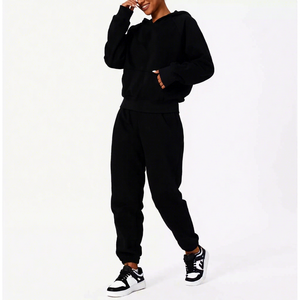 <b>Womens</b> <b>Black</b> Hoodie Tracksuit Set Casual Long Sleeve Hooded Sweatshirt and Jogger <b>Pants</b> Two Piece Outfit - Product Image 1