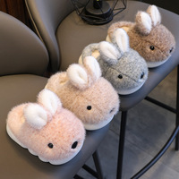 Mignonnes pantoufles d'intérieur en fourrure 3D en forme de lapin, à bout fermé, douces, chaudes, en peluche, brodées, unisexes pour adultes et enfants